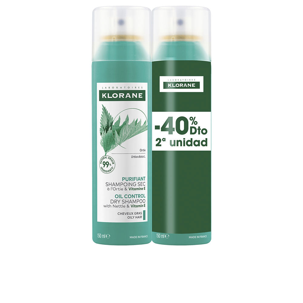 Klorane A La Ortiga Sebum-Regulating Dry Shampoo for Oily Hair Pack 2 X 150 ml