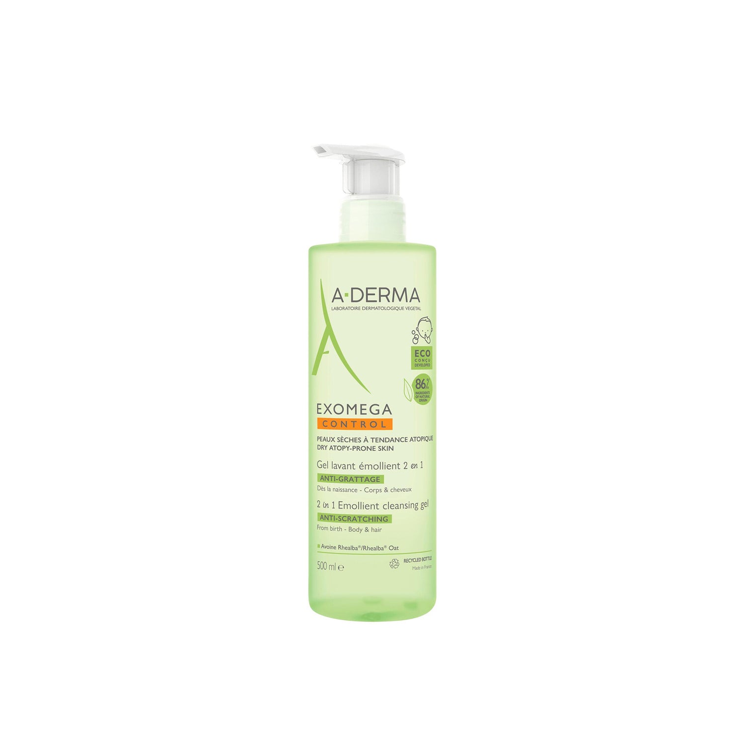 A-Derma Exomega Control Emollient Cleansing Gel Hair & Body 500ml (16.91fl oz)