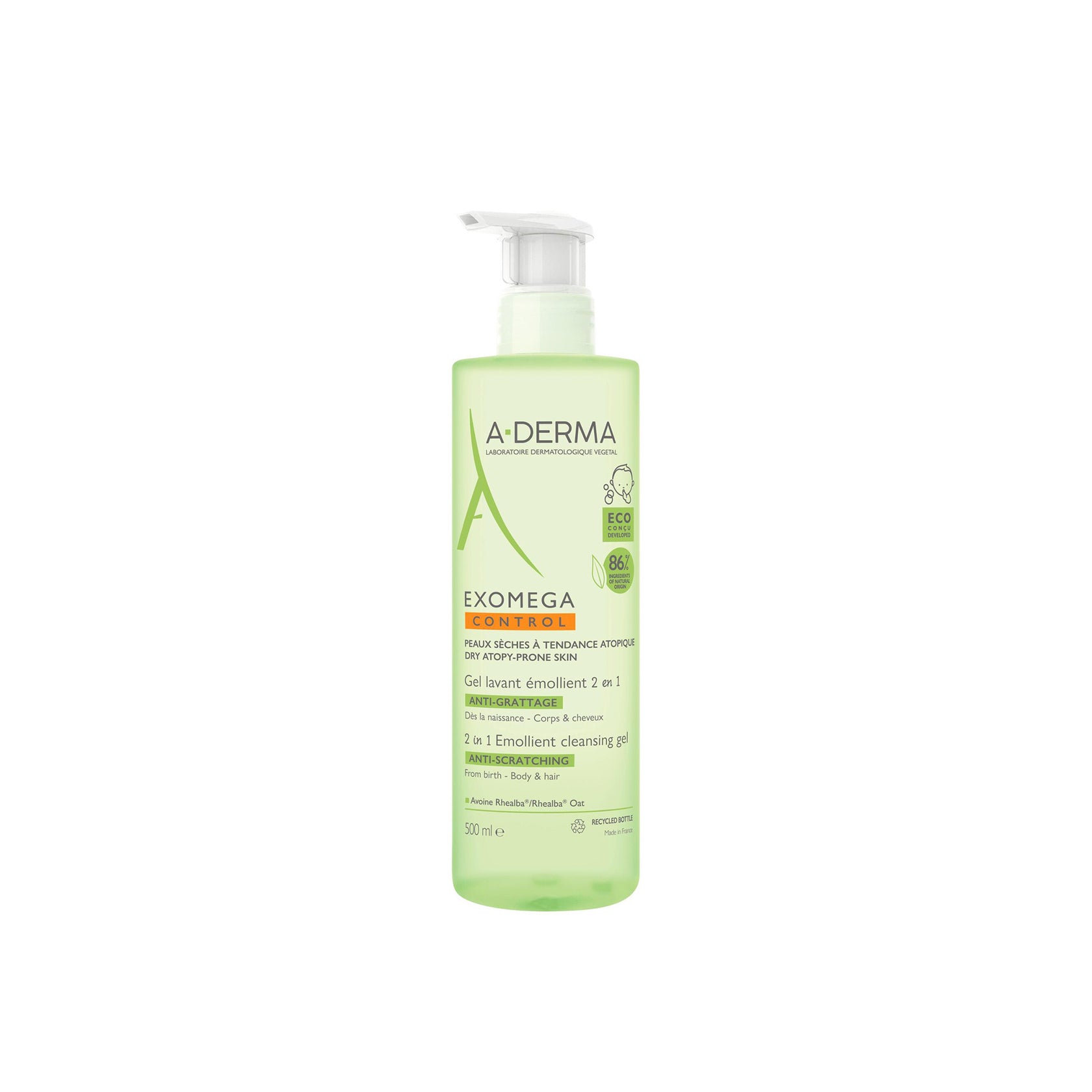 A-Derma Exomega Control Emollient Cleansing Gel Hair & Body 500ml (16.91fl oz)
