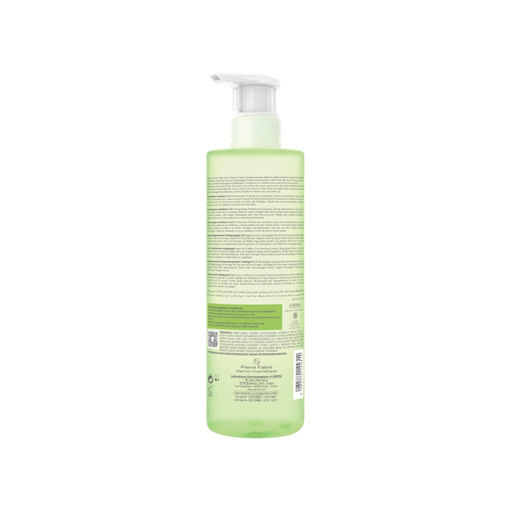 A-Derma Exomega Control Emollient Cleansing Gel Hair & Body 500ml (16.91fl oz)