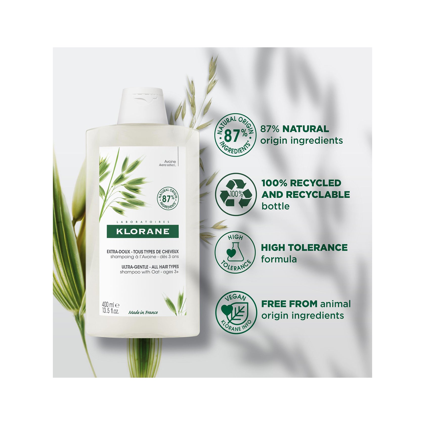 Klorane Ultra-Gentle Shampoo with Oat Milk 400ml (13.53fl oz)