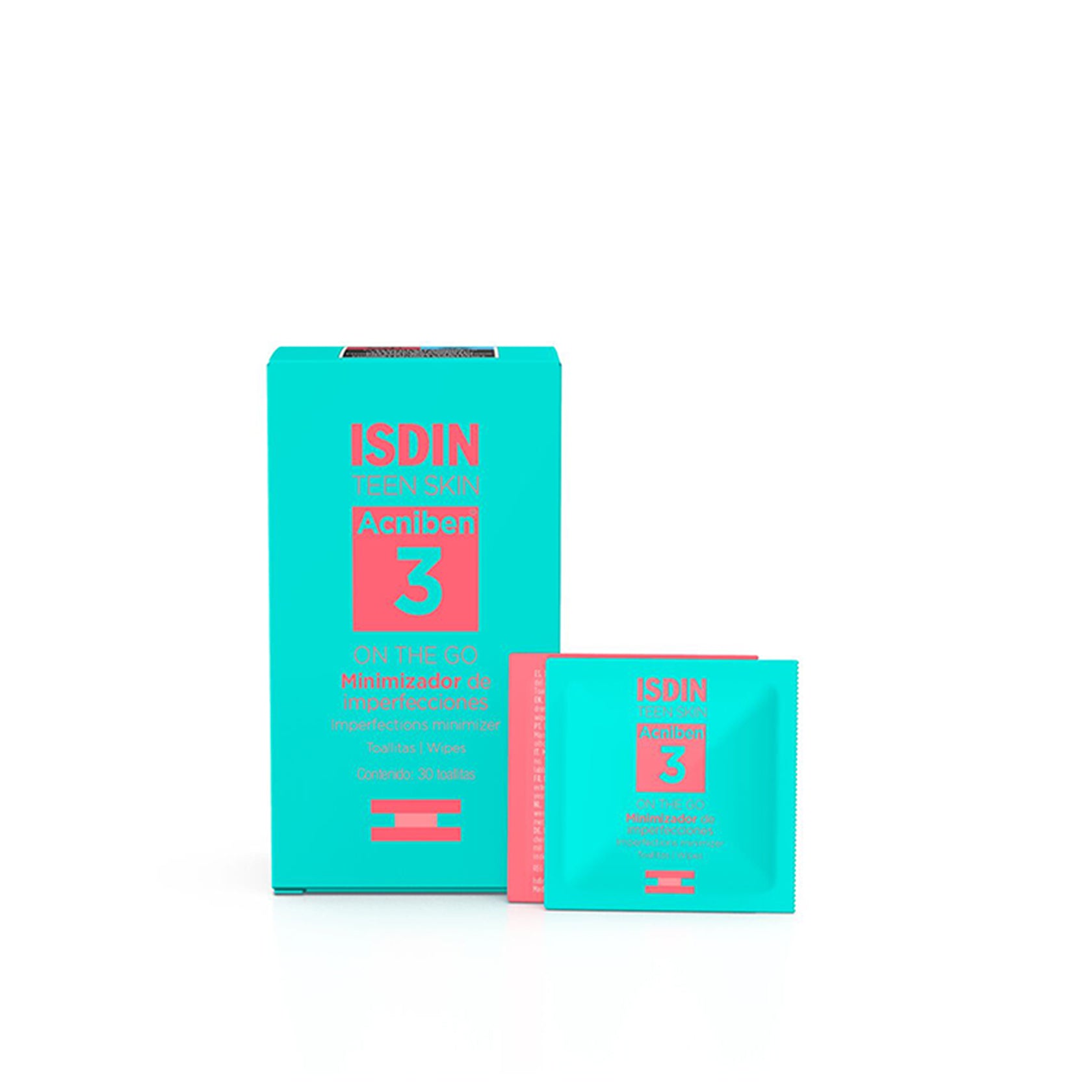 ISDIN Teen Skin Acniben 3 On The Go Imperfections Minimizer Wipes x30