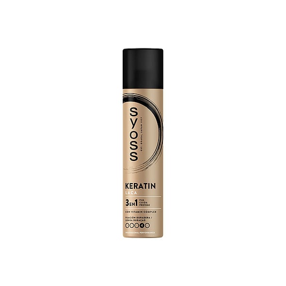 Syoss Keratin 3-in-1 Hair Spray 300ml offers extra strong hold, shine, and UV protection for all hair types