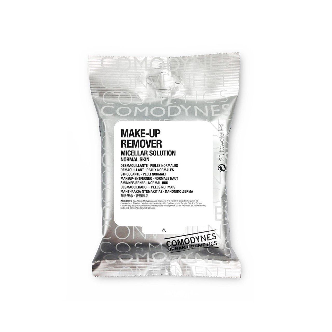 Toalhitas Removedoras de Maquilhagem Comodynes com Água Micelar Pele Normal x20