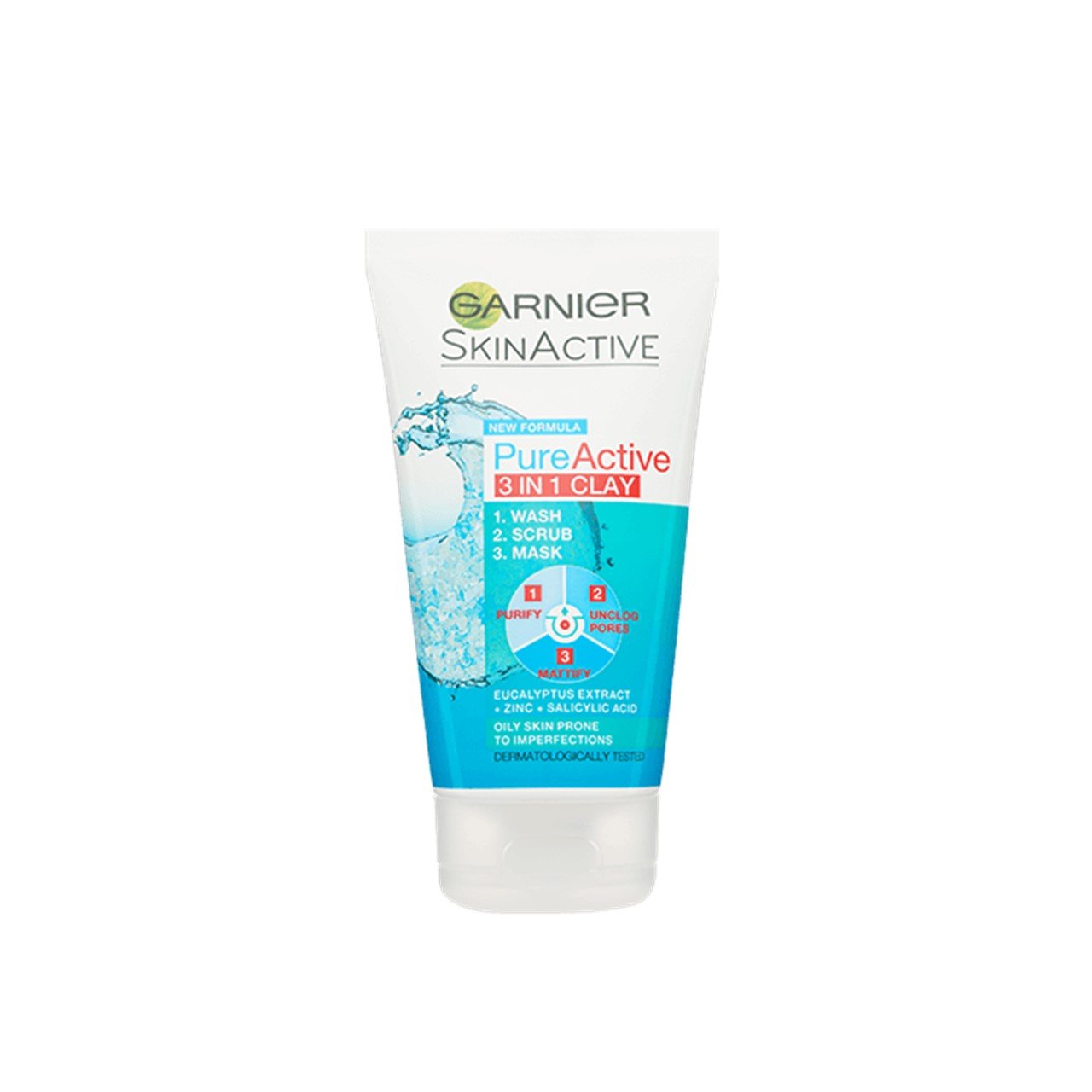 Garnier Pure Active 3 in 1 Clay Mask Scrub Wash Oily Skin 150ml