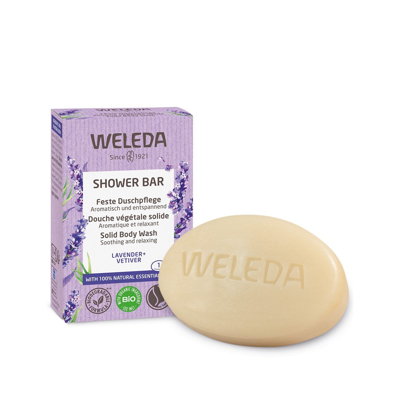 Weleda Shower Bar Lavender + Vetiver Solid Body Wash 75g