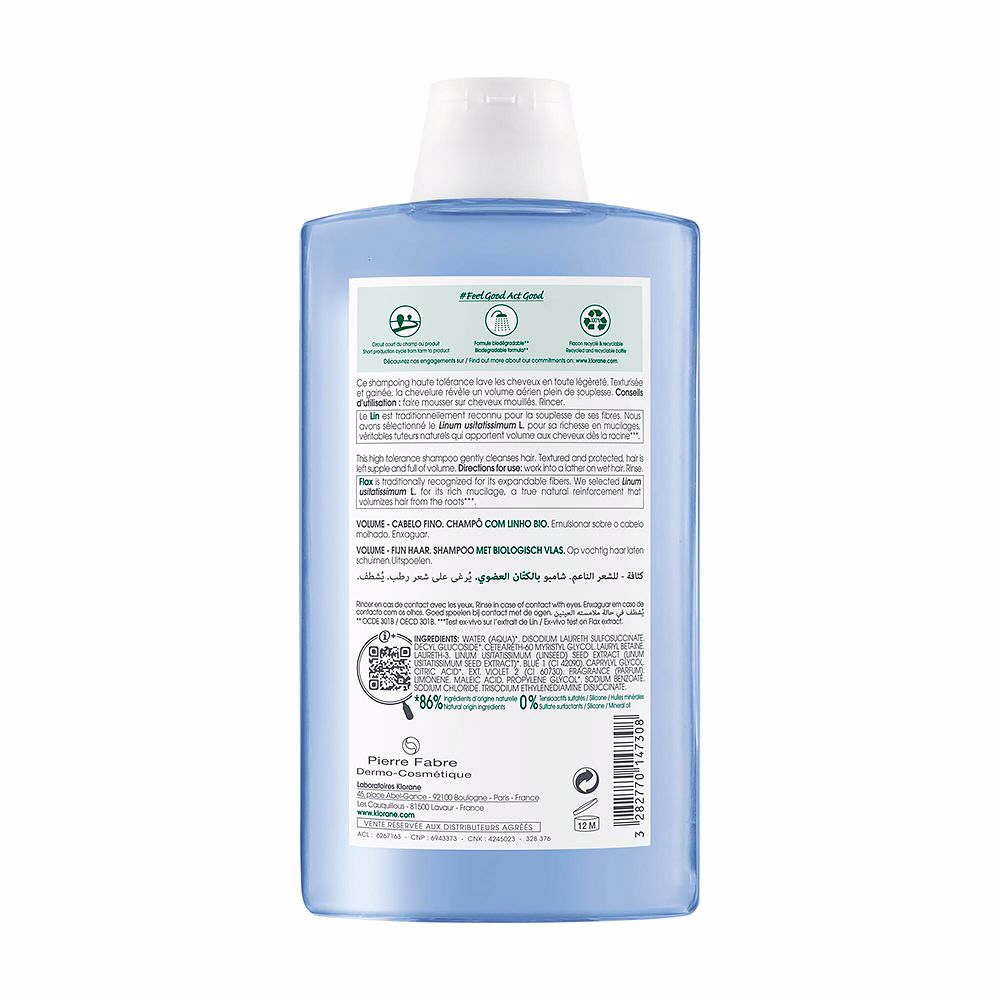 Klorane Volume Organic Linen Shampoo 400 ml