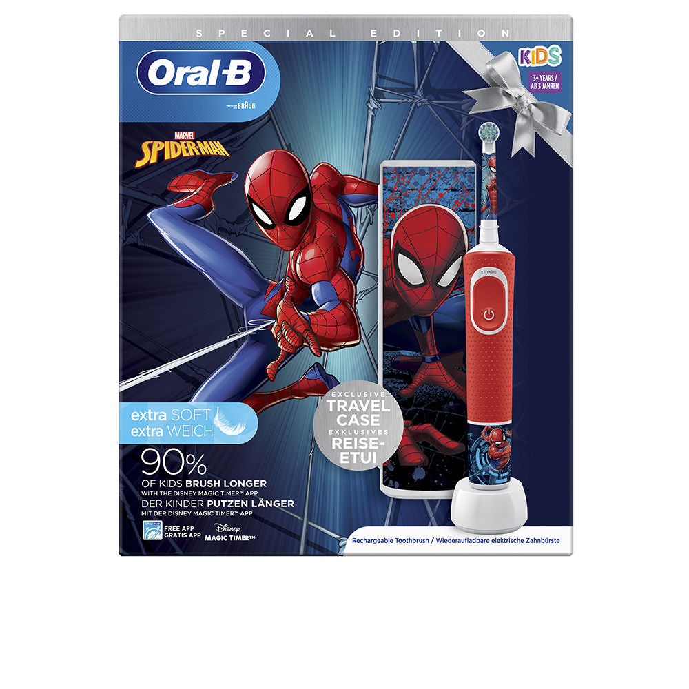 Oral-B Kids 3 ans et plus Brosse à dents électrique Spider-Man + Étui de voyage Pack Promo