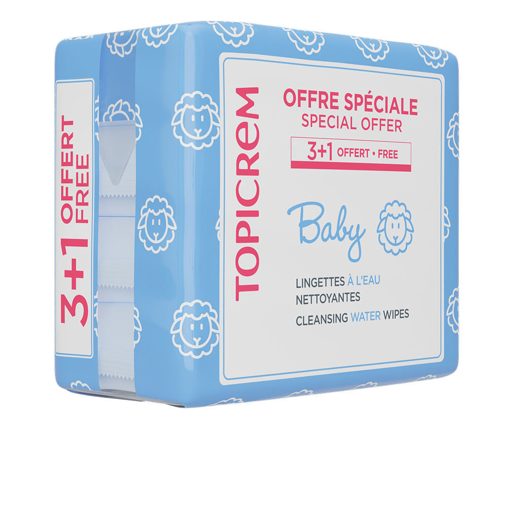 Topicrem Baby Water-Based Cleansing Wipes, Pack of 4 X 60 Units