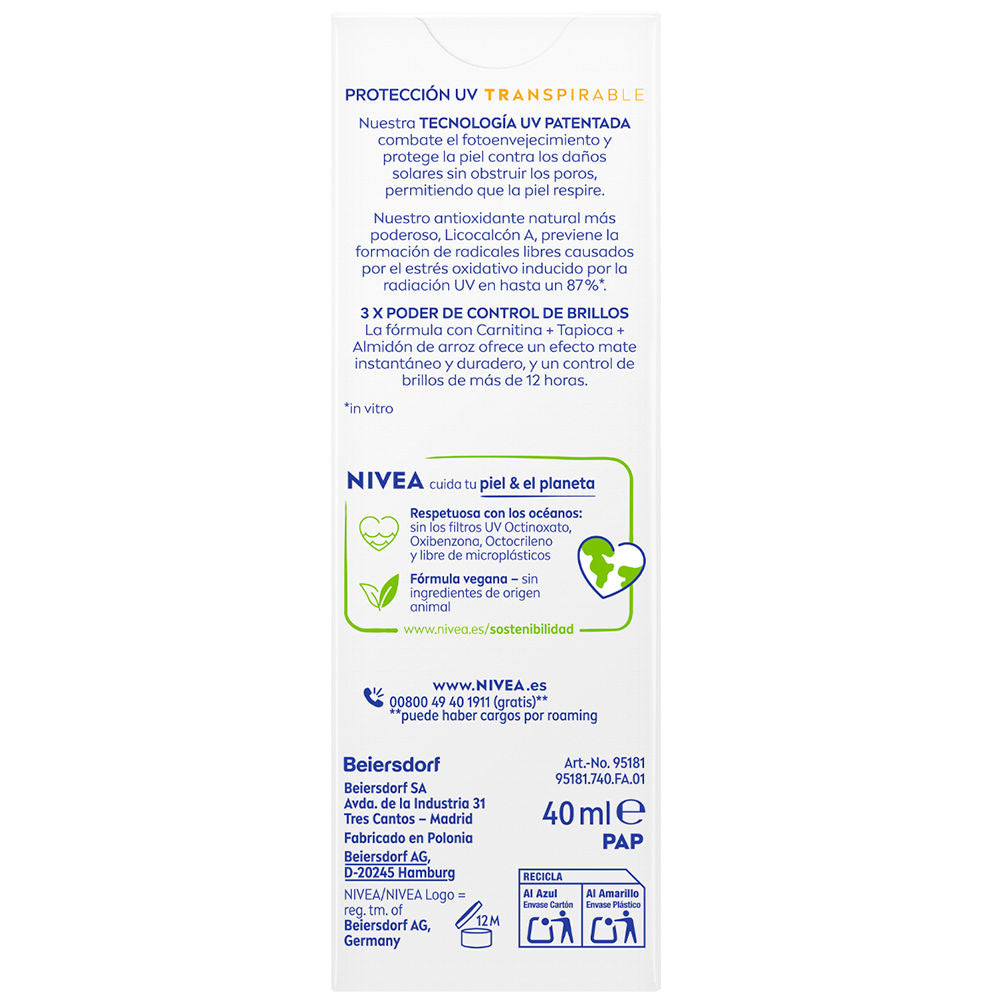Nivea Sun Facial Protection Shine Control SPF50+ 40 ml