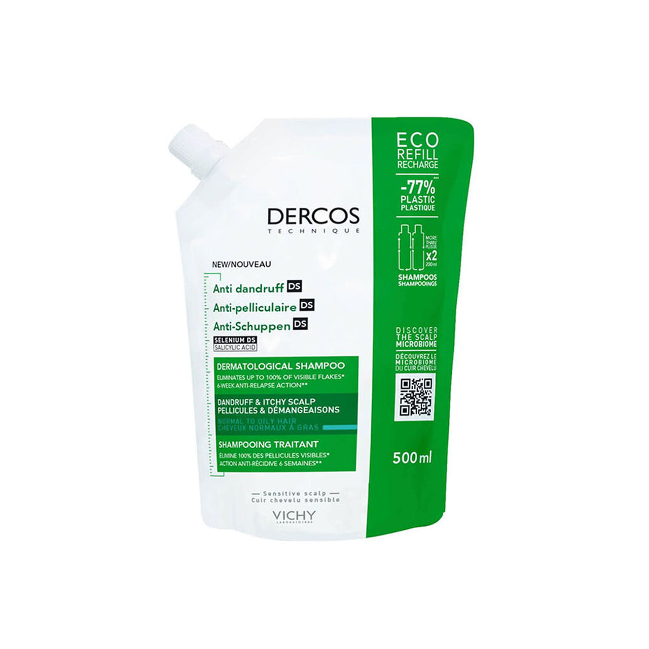 Vichy Dercos Anti-Dandruff Shampoo For Normal To Oily Hair Ecorefill 500 Ml