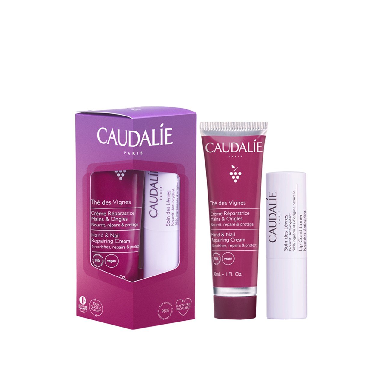 Caudalie Thé Des Vignes Hand &amp;amp; Nail Cream 30ml + Lip Conditioner 4.5g