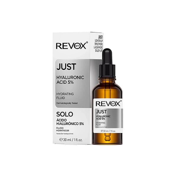 Revox B77 Just Hyaluronic Acid 5% Hydrating Fluid 30ml hydrates, absorbs quickly, and targets fine lines
