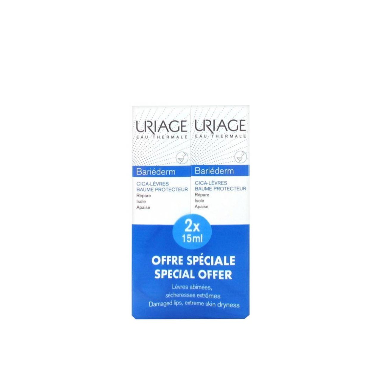 Uriage Bariéderm Cica-Lips Protecting Lip Balm 2x15ml