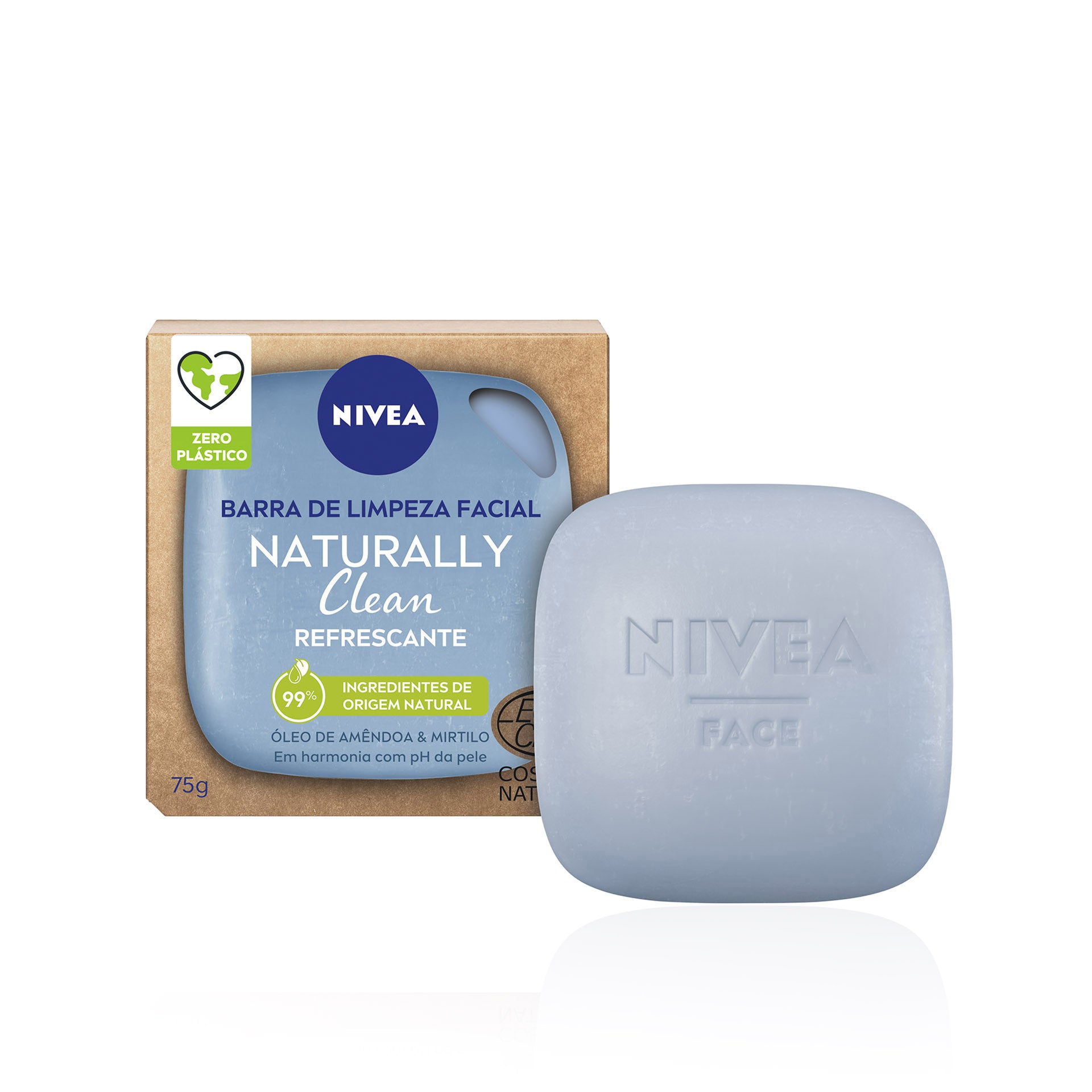 Nivea Naturally Clean Barre nettoyante rafraîchissante pour le visage 75 Gr