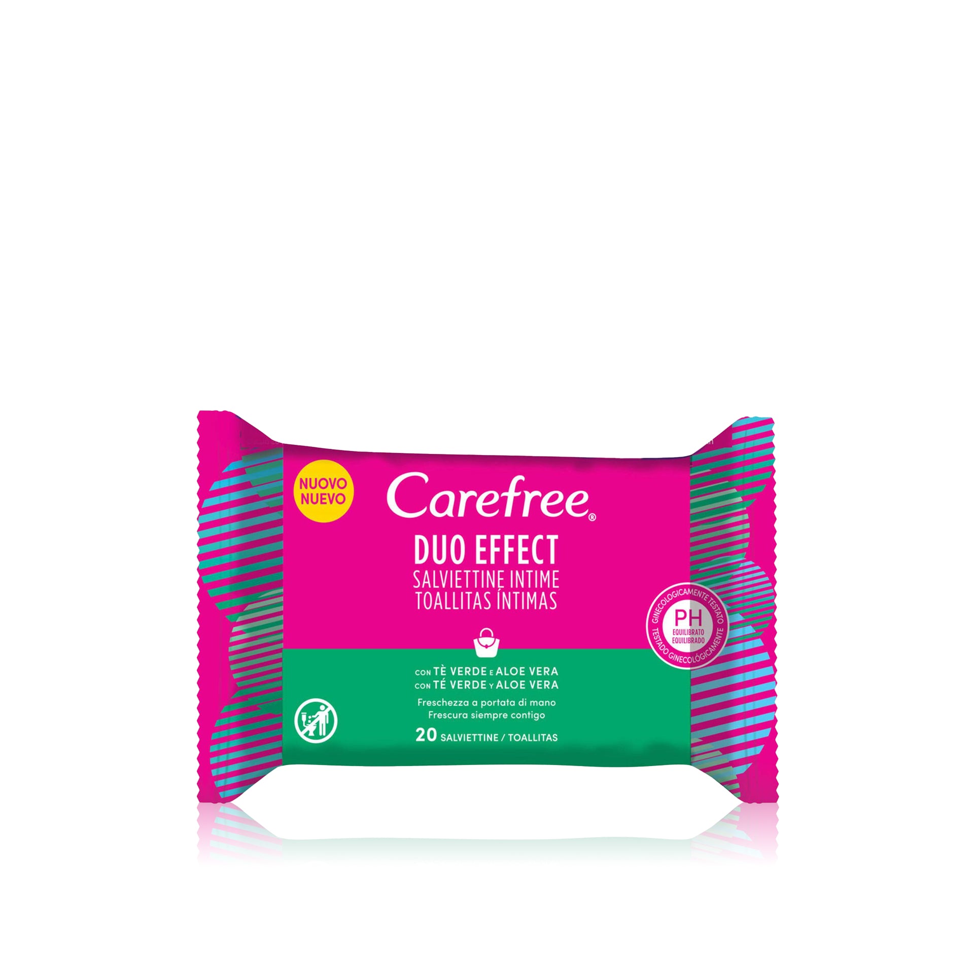 Carefree Duo Effect Intimate Wipes With Green Tea And Aloe Vera 20 Un