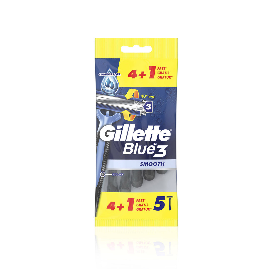 Lâmina descartável lisa Gillette Blue3 4 un + 1 grátis