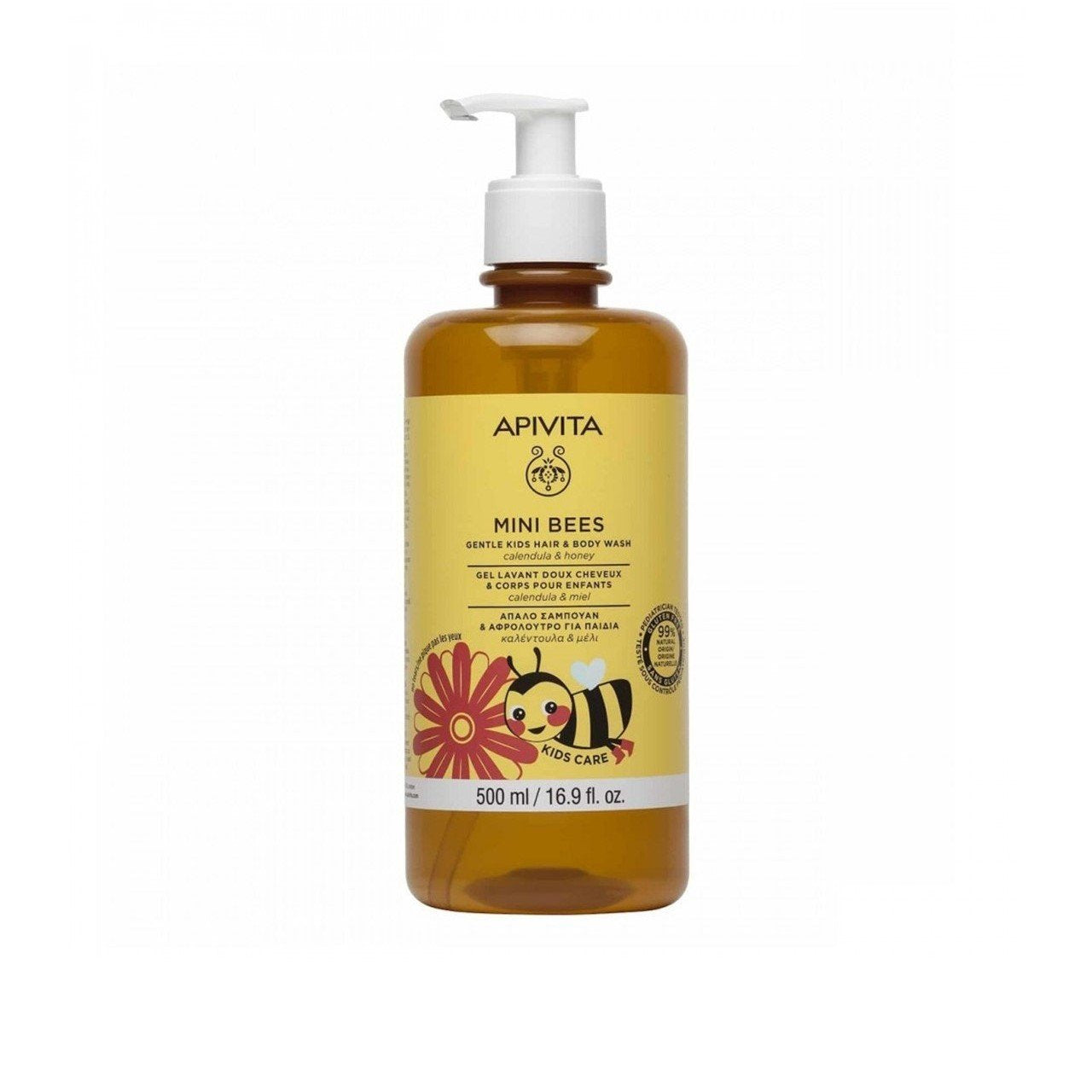 Apivita Mini Bees Gel douche doux pour cheveux et corps pour enfants Calendula et miel 500 ml