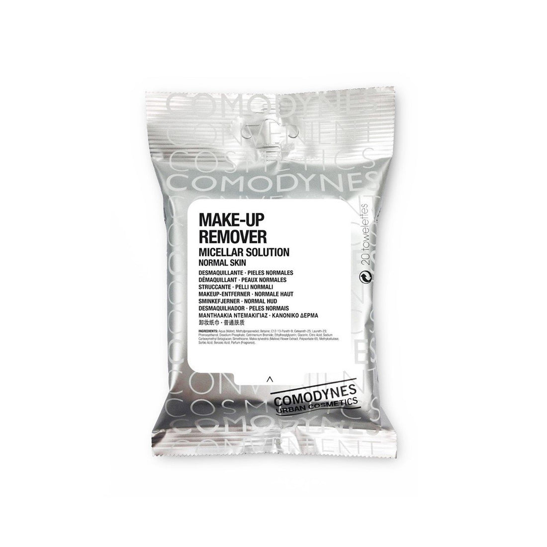 Toalhitas Removedoras de Maquilhagem Comodynes com Água Micelar Pele Normal x20