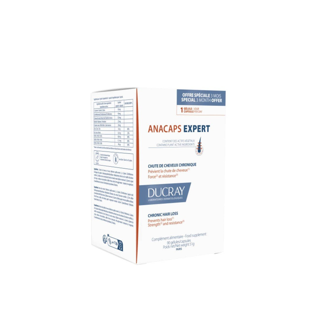 Pacote promocional Ducray Anacaps Expert para queda de cabelo crônica 3x30